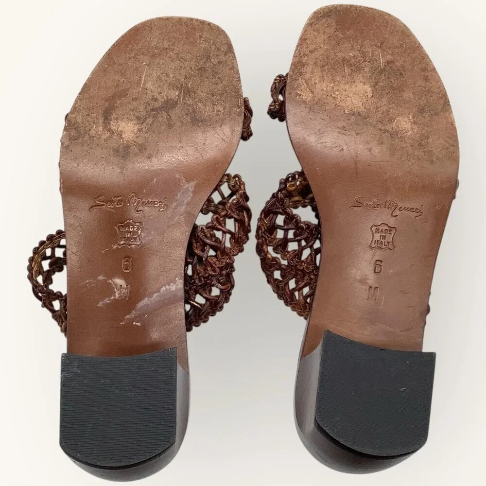 Vintage 90s Sesto Meucci Italian Leather Sandals 6 Woven Mule 2